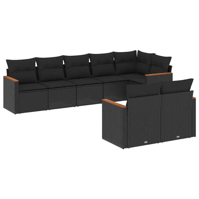 Set mobilier de grădină cu perne, 8 piese, negru, poliratan