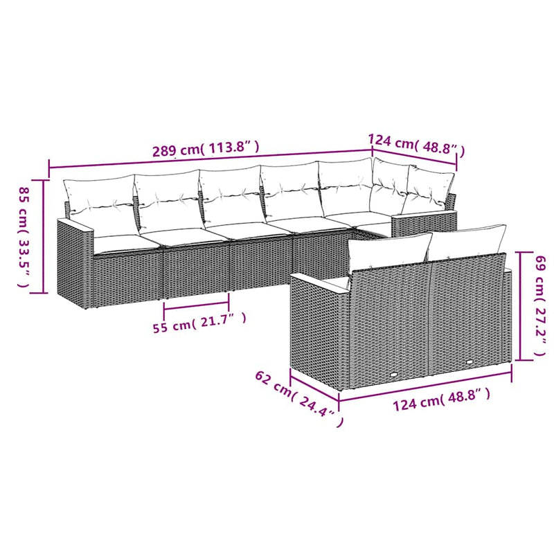 Set mobilier de grădină cu perne, 8 piese, negru, poliratan