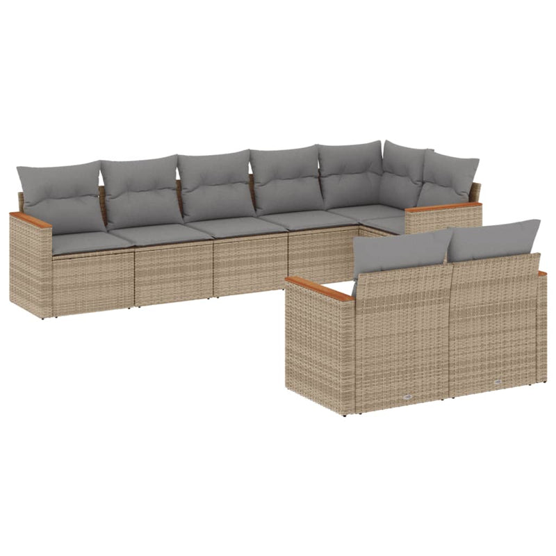 Set canapele de grădină, 8 piese, cu perne, bej, poliratan