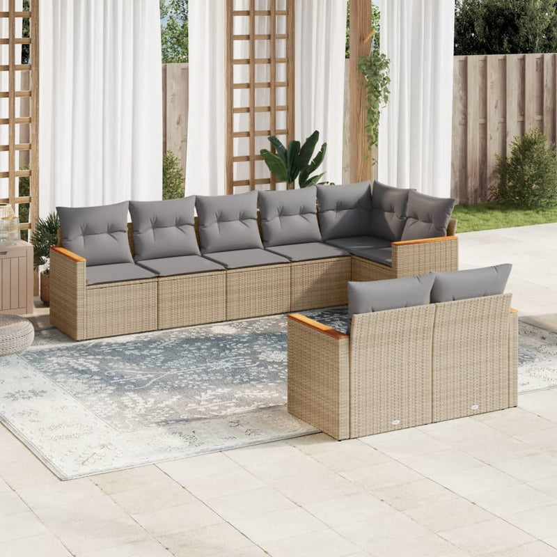 Set canapele de grădină, 8 piese, cu perne, bej, poliratan