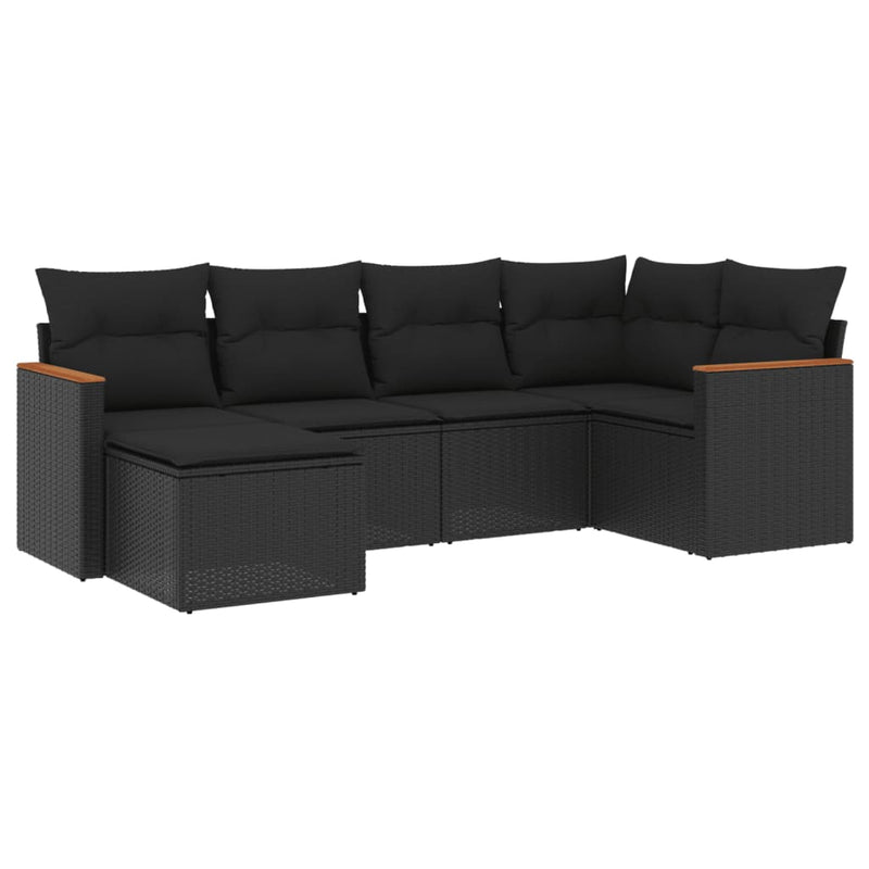 Set mobilier de grădină cu perne, 6 piese, negru, poliratan