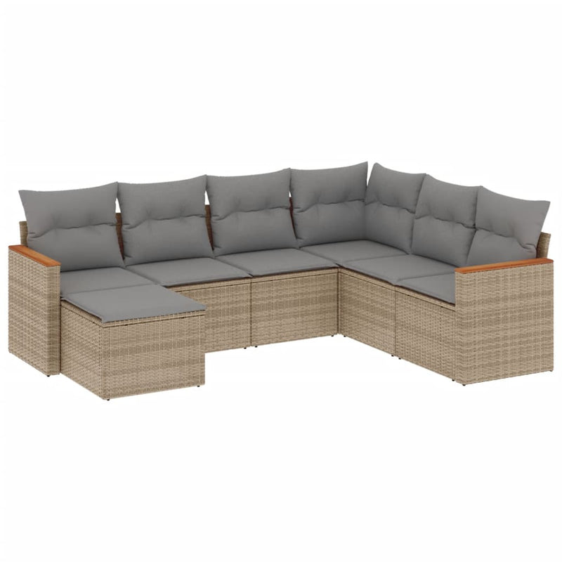 Set canapele de grădină, 7 piese, cu perne, bej, poliratan