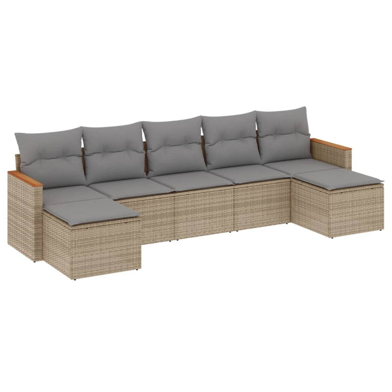 Set canapele de grădină, 7 piese, cu perne, bej, poliratan