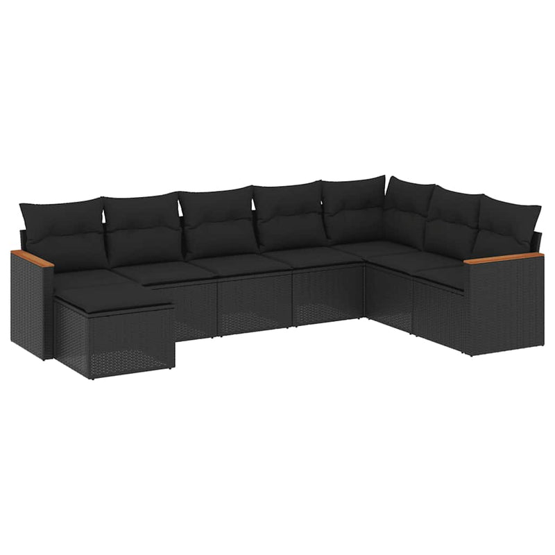 Set mobilier de grădină cu perne, 8 piese, negru, poliratan