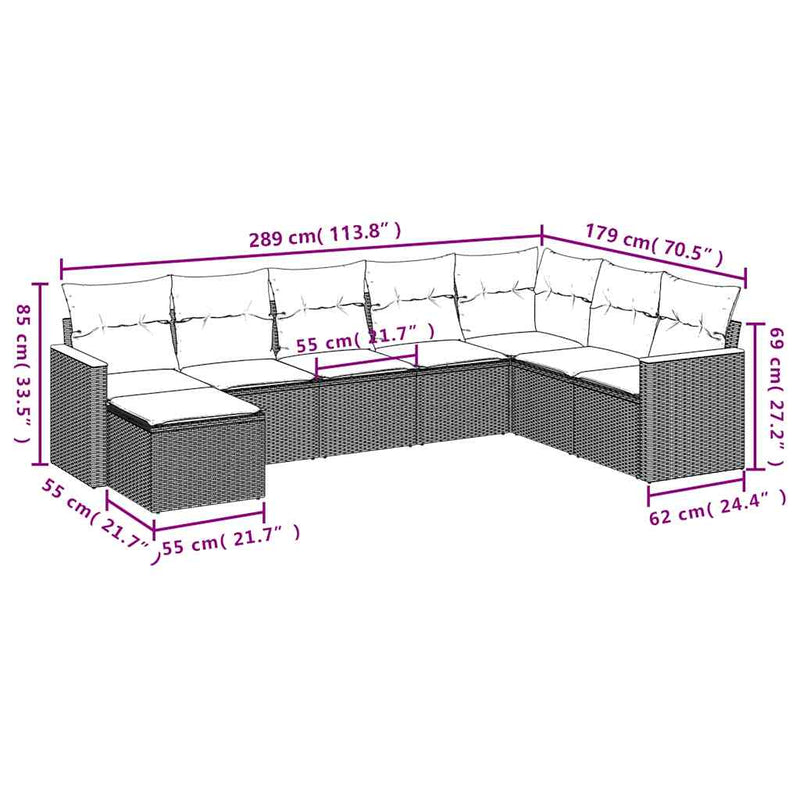 Set mobilier de grădină cu perne, 8 piese, negru, poliratan