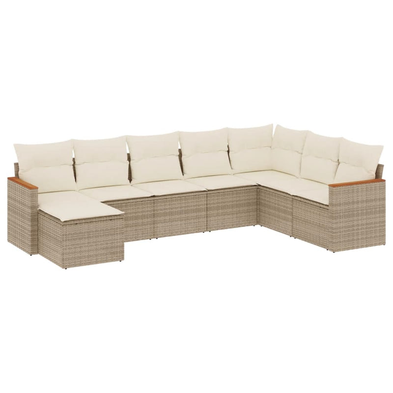 Set canapele de grădină, 8 piese, cu perne, bej, poliratan