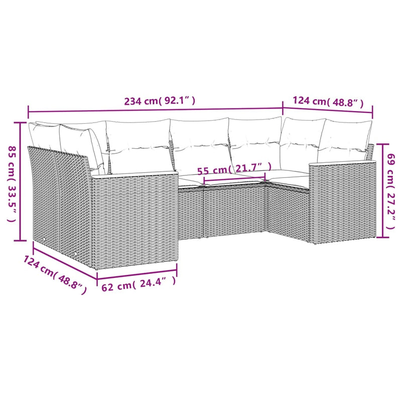 Set mobilier grădină cu perne, 6 piese, gri, poliratan