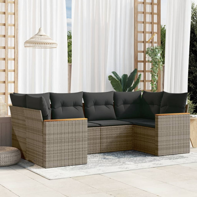 Set mobilier grădină cu perne, 6 piese, gri, poliratan