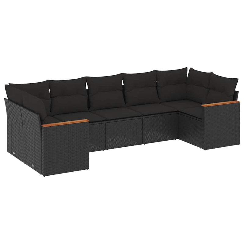 Set canapele de grădină cu perne, 7 piese, negru, poliratan