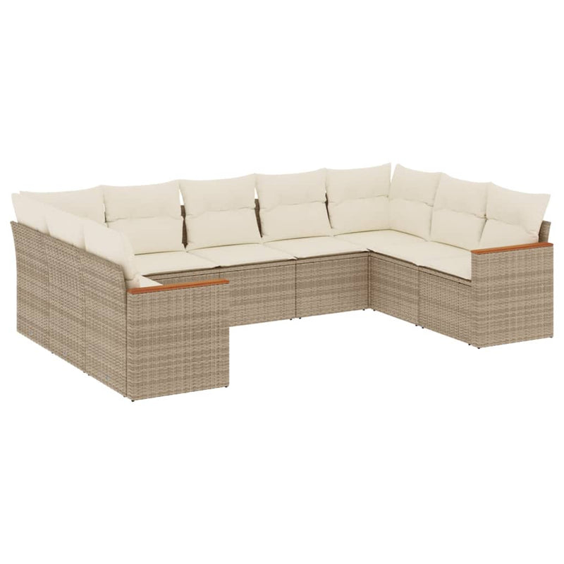 Set canapele de grădină, 9 piese, cu perne, bej, poliratan