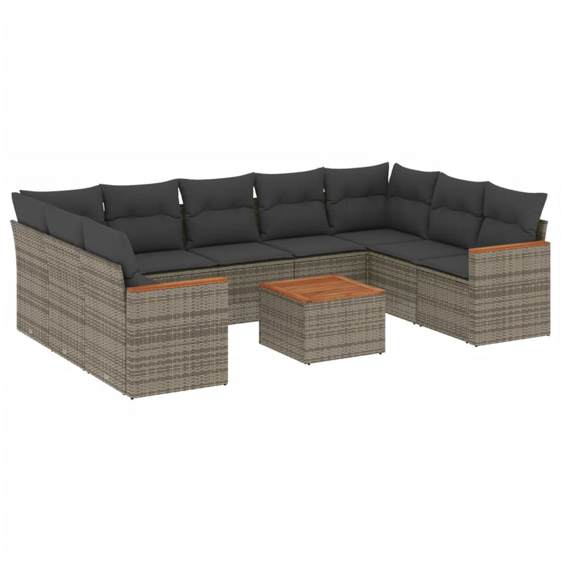 Set mobilier de grădină cu perne, 10 piese, gri, poliratan