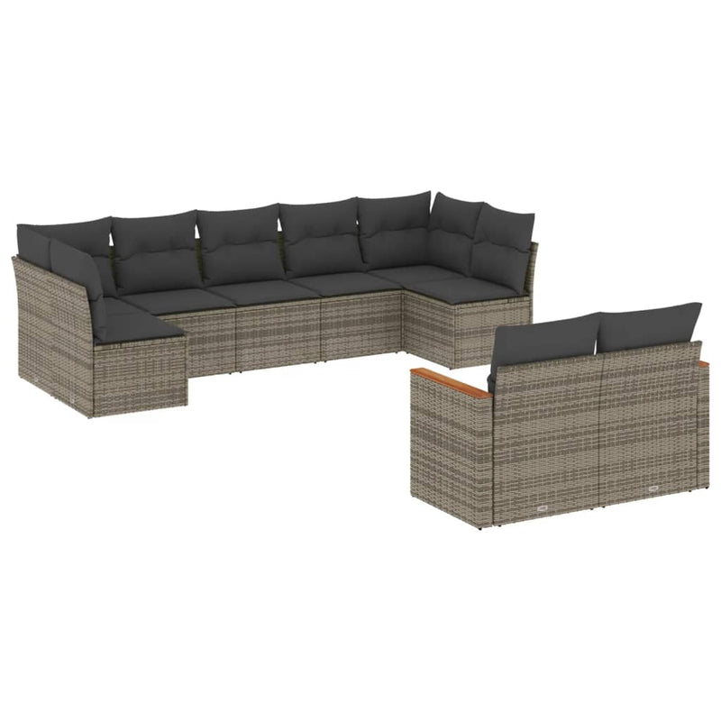 Set canapele de grădină, 9 piese, cu perne, gri, poliratan
