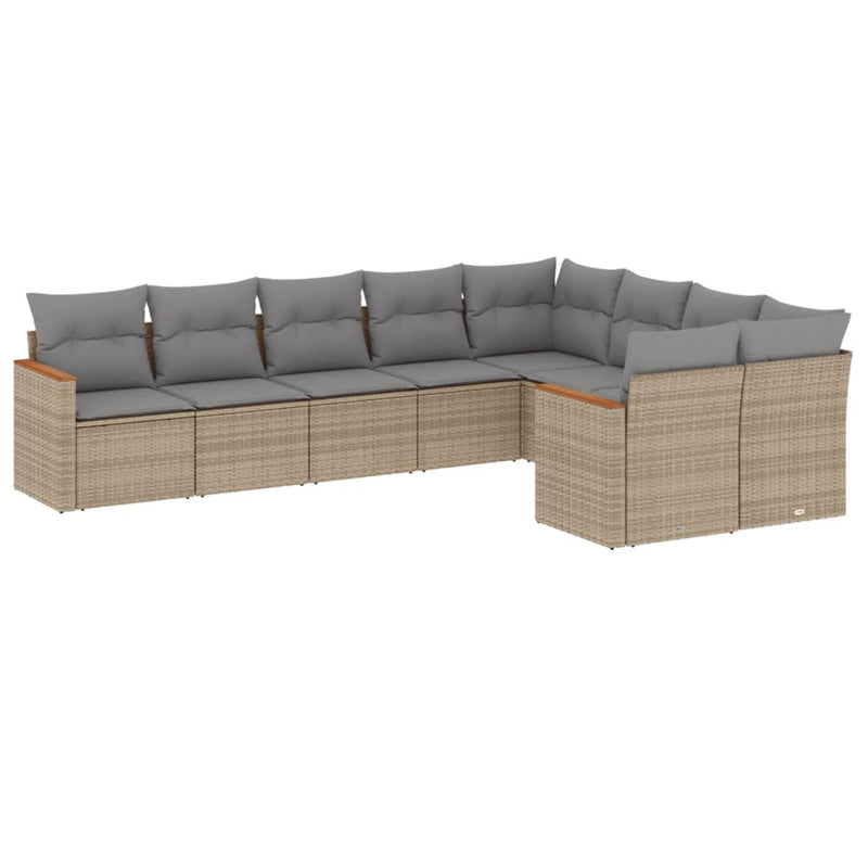Set canapele de grădină, 9 piese, cu perne, bej, poliratan