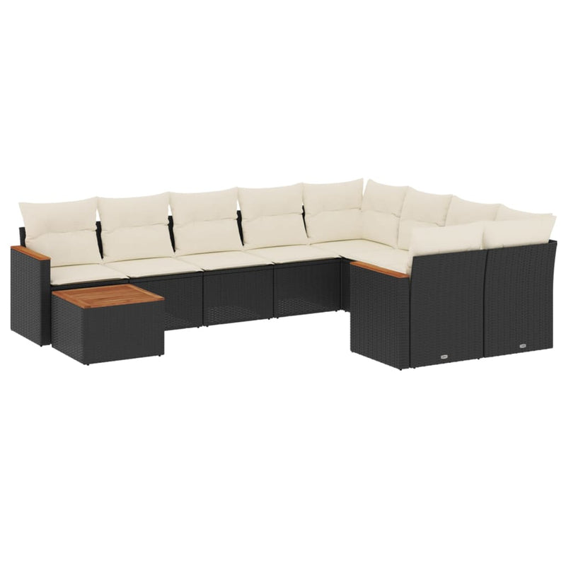 Set canapele de grădină cu perne, 10 piese, negru, poliratan