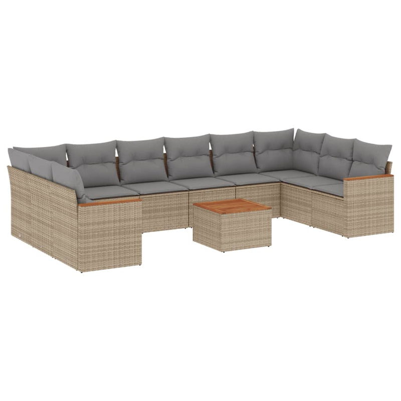 Set canapele de grădină, 11 piese, cu perne, bej, poliratan