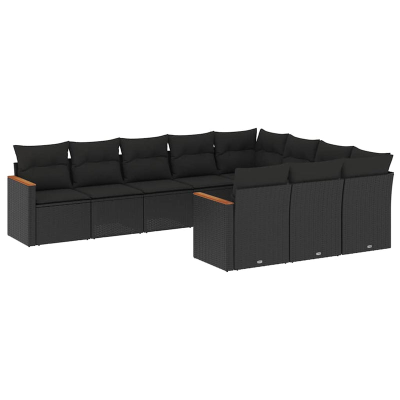 Set canapele de grădină cu perne, 10 piese, negru, poliratan