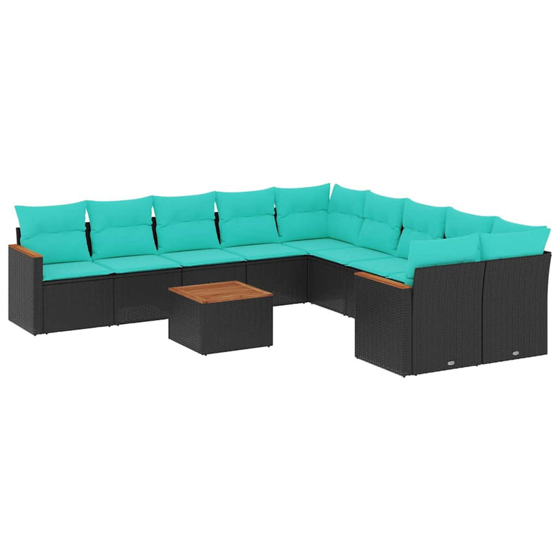 Set canapele de grădină cu 11 piese și perne, poliratan negru