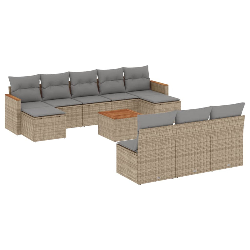 Set canapele de grădină, 11 piese, cu perne, bej, poliratan