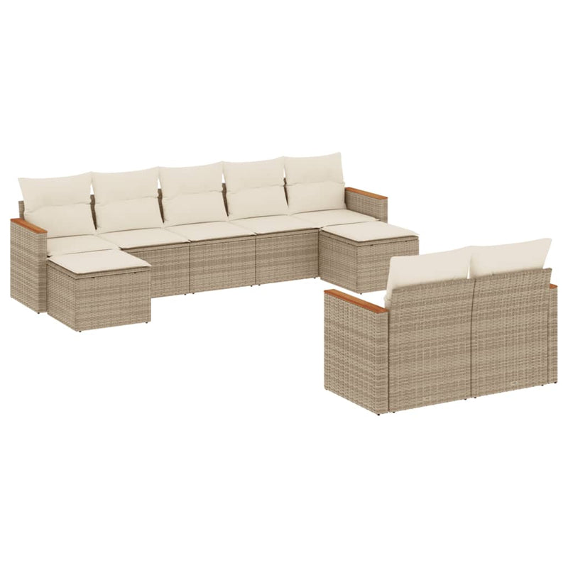 Set canapele de grădină, 9 piese, cu perne, bej, poliratan
