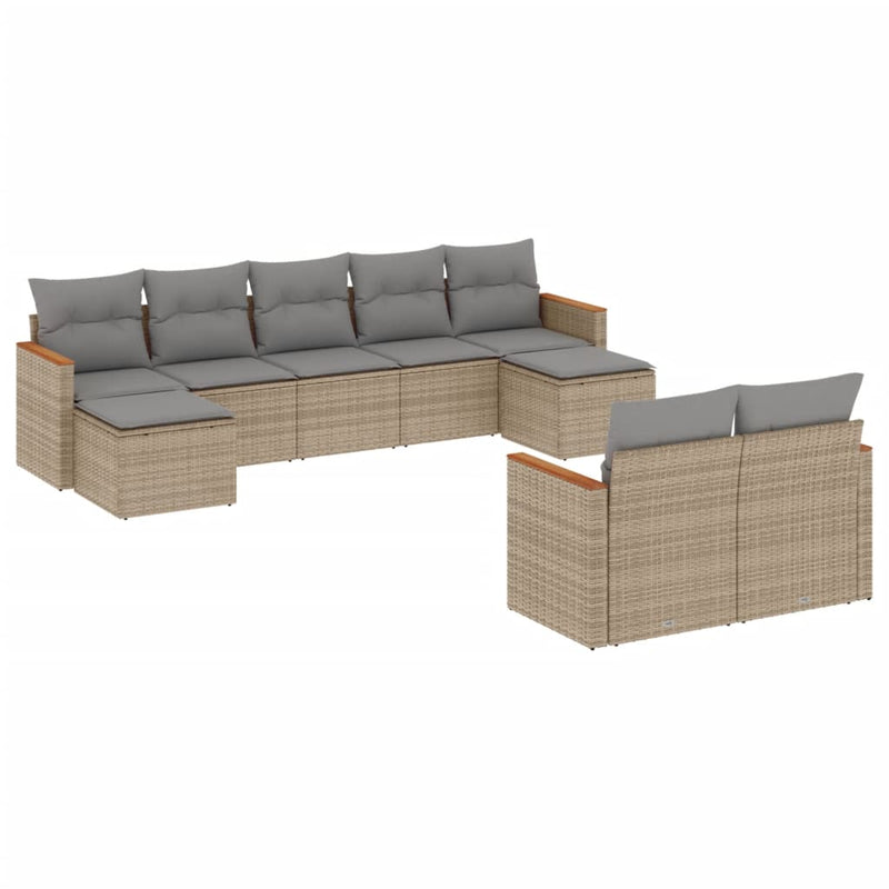 Set canapele de grădină, 9 piese, cu perne, bej, poliratan
