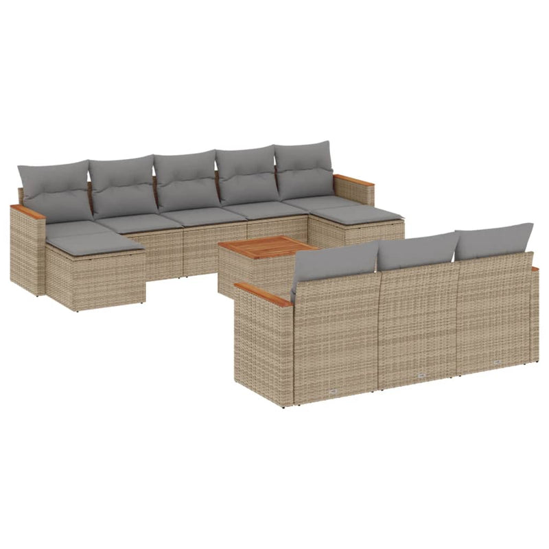 Set canapele de grădină, 11 piese, cu perne, bej, poliratan