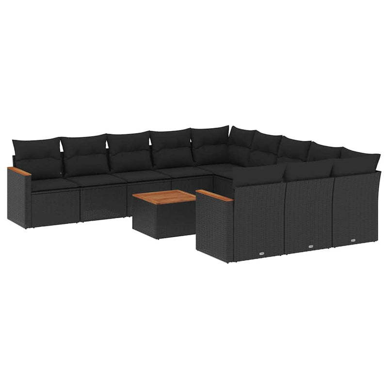Set canapele de grădină, 12 piese, cu perne, negru, poliratan