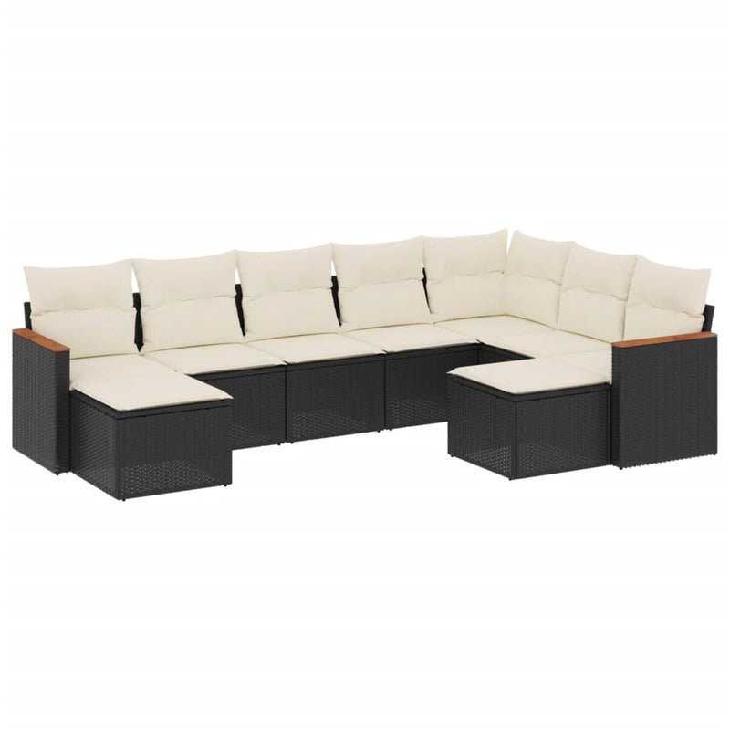 Set mobilier de grădină cu perne, 9 piese, negru, poliratan