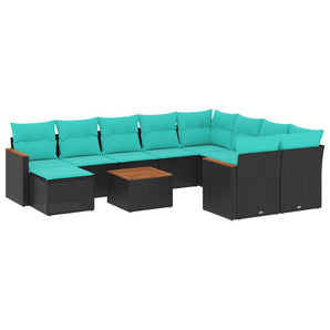 Set canapele de grădină cu 11 piese și perne, poliratan negru
