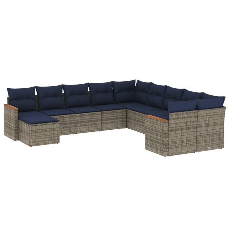 Set canapele de grădină cu 11 piese și perne, gri, poliratan