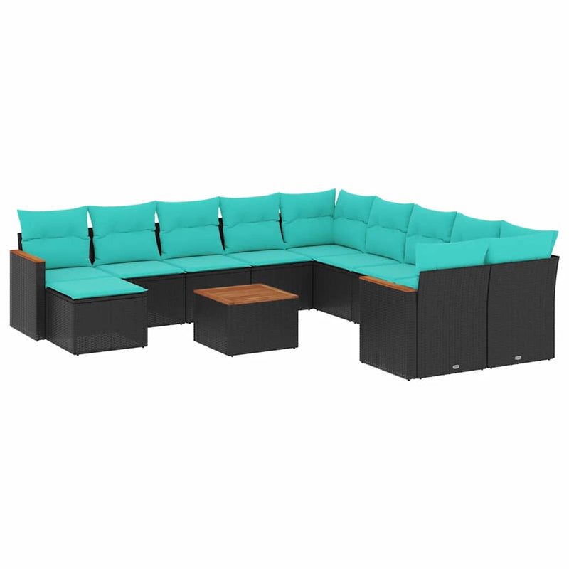 Set canapele de grădină cu 12 piese și perne, poliratan negru
