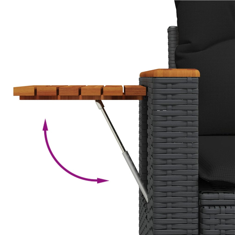 Set mobilier de grădină cu perne, 3 piese, negru, poliratan