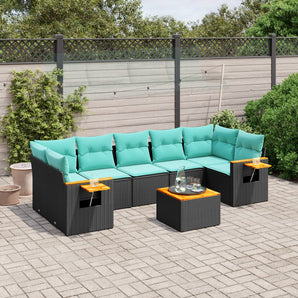 Set canapele de grădină cu perne, 8 piese, negru, poliratan