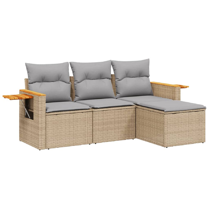 Set canapele de grădină, 4 piese, cu perne, bej, poliratan
