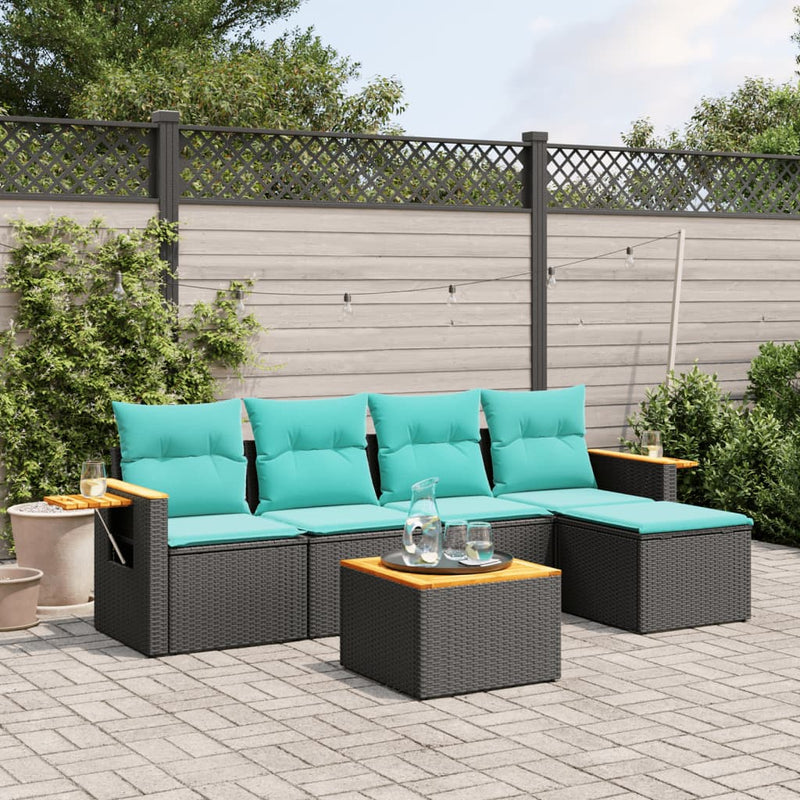 Set canapele de grădină cu perne, 6 piese, negru, poliratan