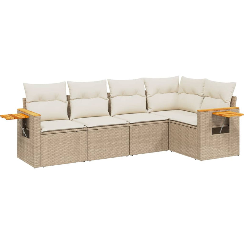 Set canapele de grădină cu perne, 5 piese, bej, poliratan