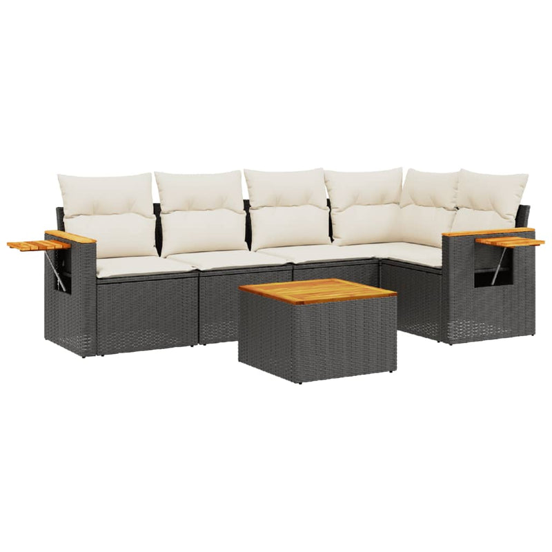 Set mobilier de grădină cu perne, 6 piese, negru, poliratan