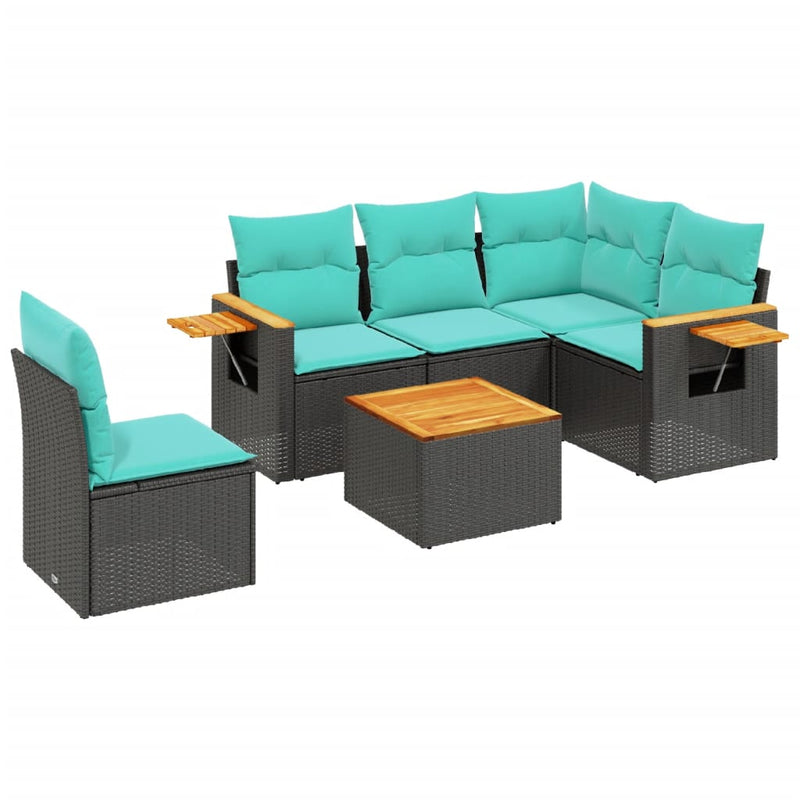 Set canapele de grădină cu perne, 6 piese, negru, poliratan