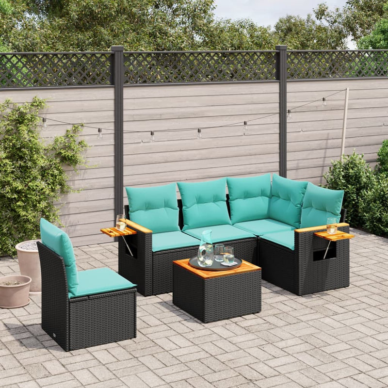 Set canapele de grădină cu perne, 6 piese, negru, poliratan