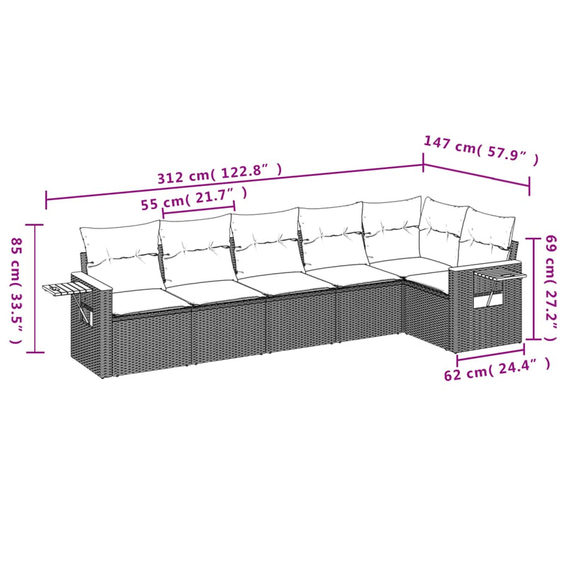 Set mobilier grădină cu perne, 6 piese, gri, poliratan