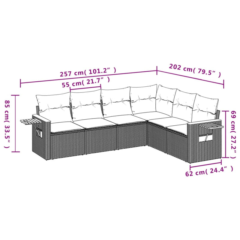 Set mobilier grădină cu perne, 6 piese, gri, poliratan
