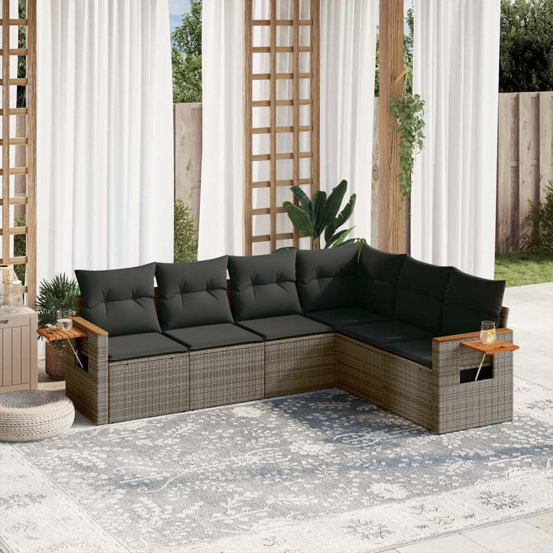 Set mobilier grădină cu perne, 6 piese, gri, poliratan