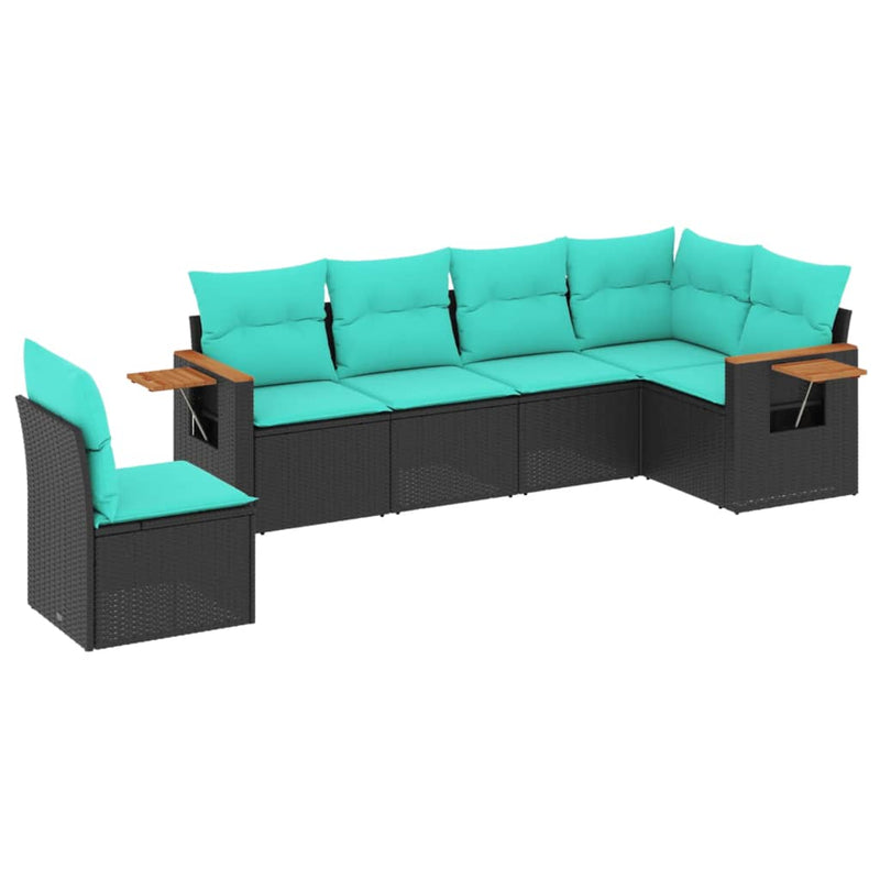 Set canapele de grădină cu perne, 6 piese, negru, poliratan