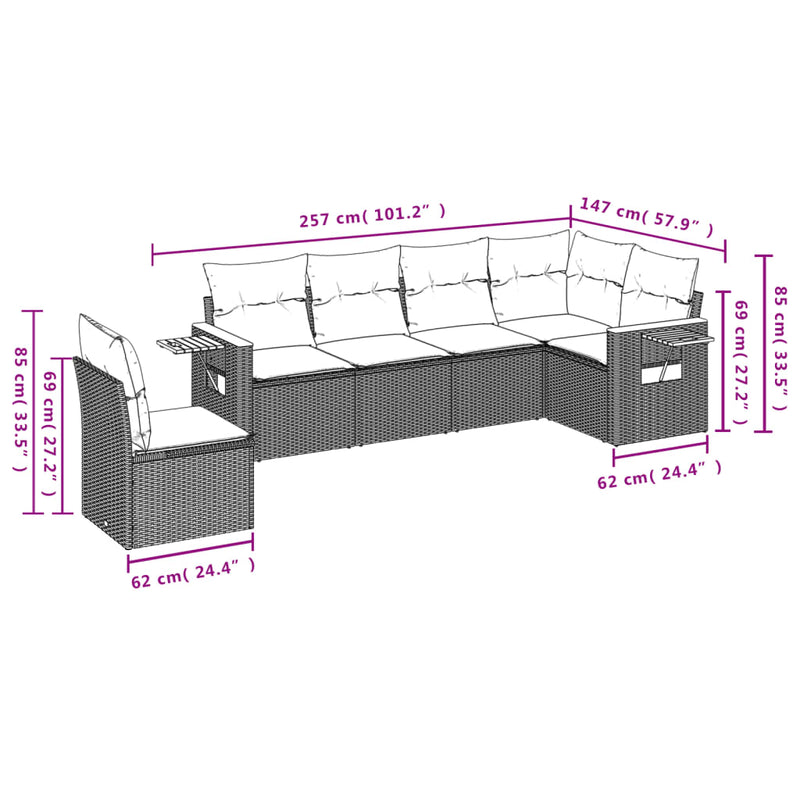 Set canapele de grădină cu perne, 6 piese, negru, poliratan