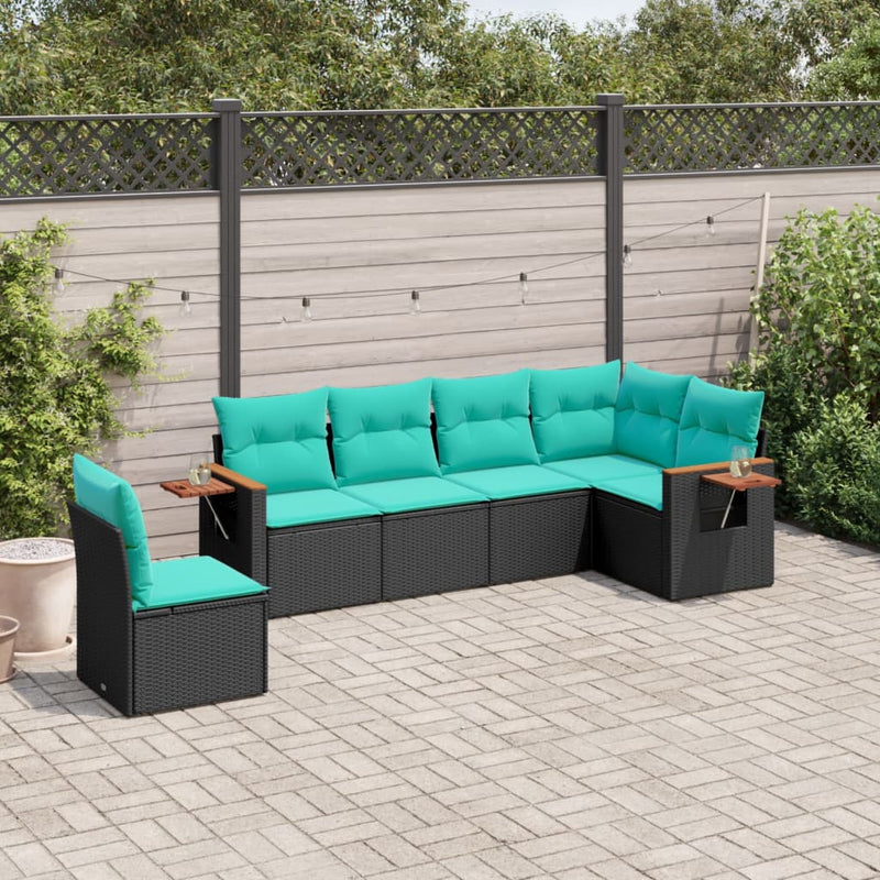 Set canapele de grădină cu perne, 6 piese, negru, poliratan
