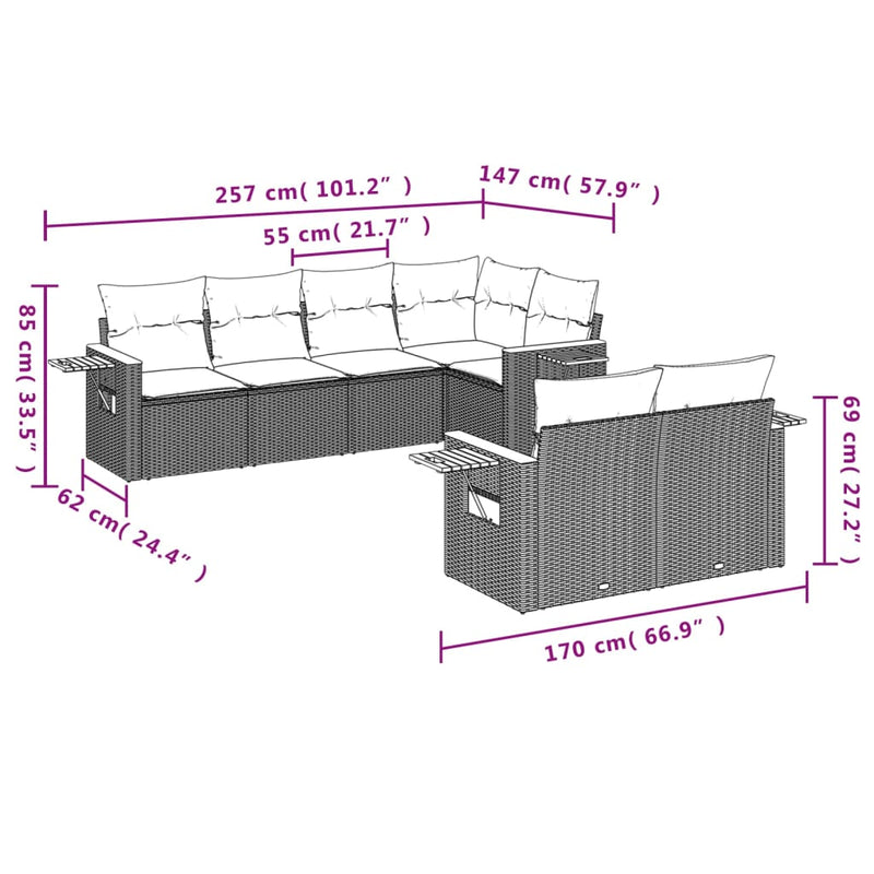 Set canapele de grădină cu perne, 7 piese, negru, poliratan