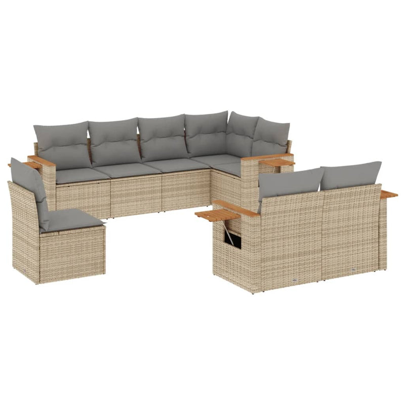 Set canapele de grădină, 8 piese, cu perne, bej, poliratan