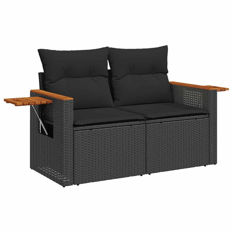 Set mobilier de grădină cu perne, 9 piese, negru, poliratan