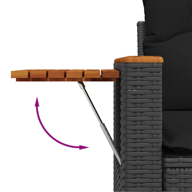 Set mobilier de grădină cu perne, 9 piese, negru, poliratan