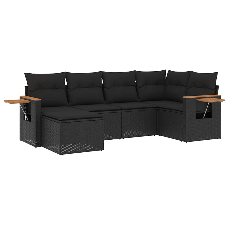 Set mobilier de grădină cu perne, 6 piese, negru, poliratan