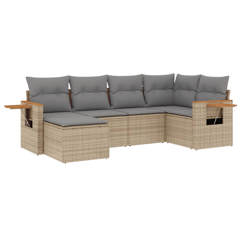 Set canapele de grădină cu perne, 6 piese, bej, poliratan